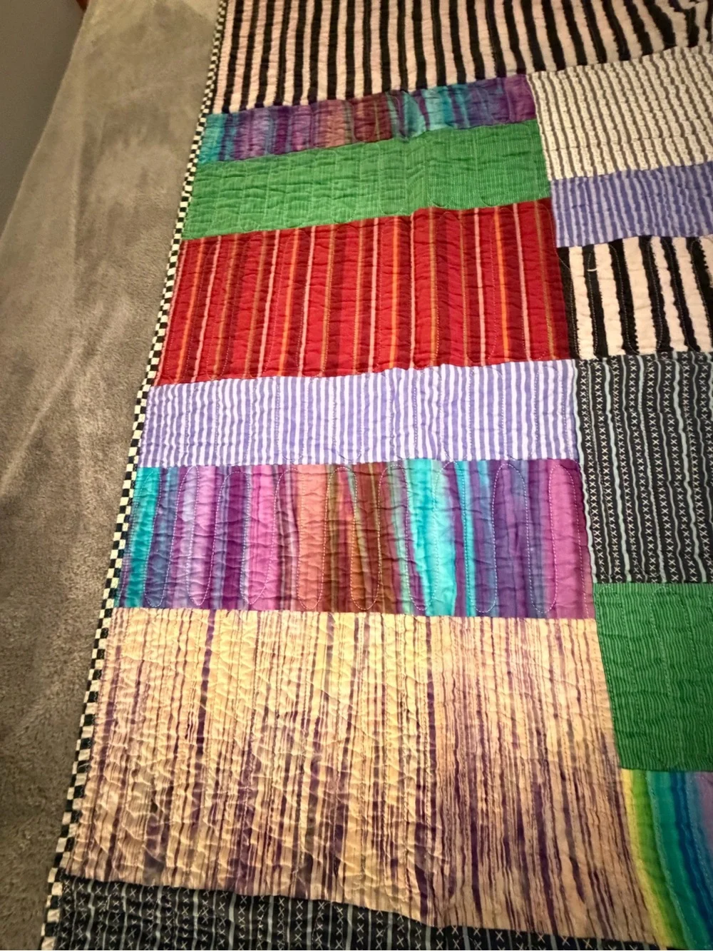 Patchwork Stripe Quilted Throw in Multi-Color